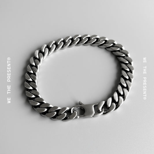 Thick Solid Semi-Matte Cuban Silver Bracelet