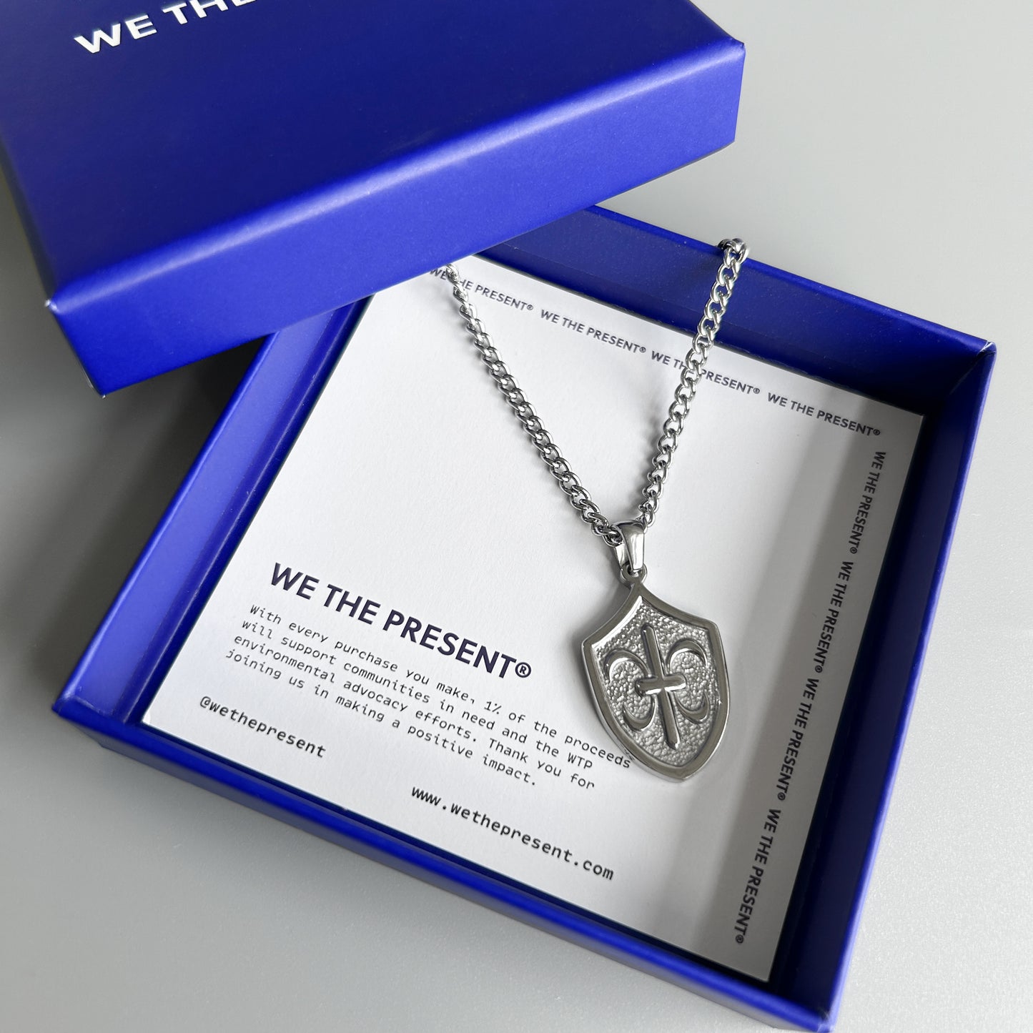 We The Present Chrome Cross Shield Pendant Necklace