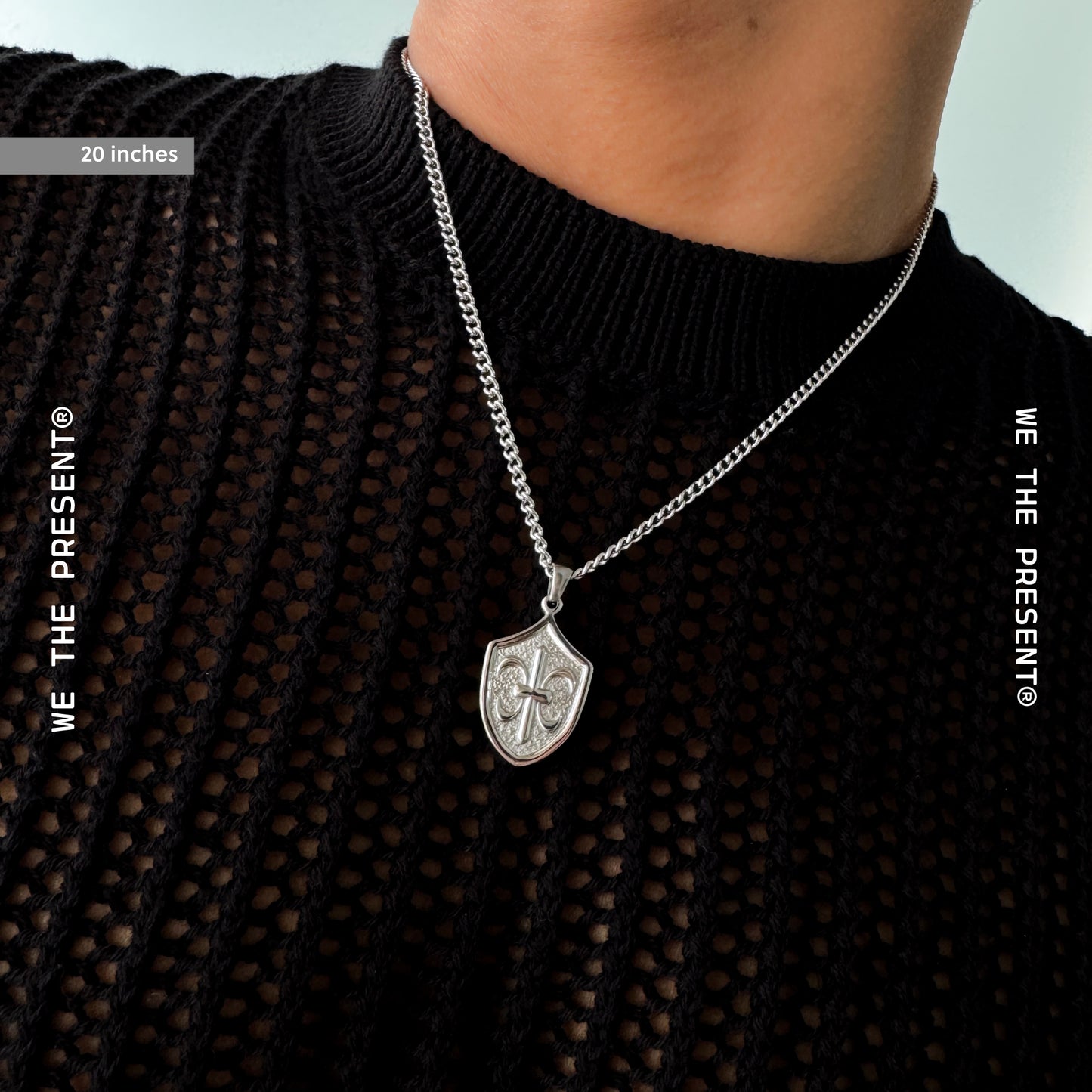 We The Present Chrome Cross Shield Pendant Necklace