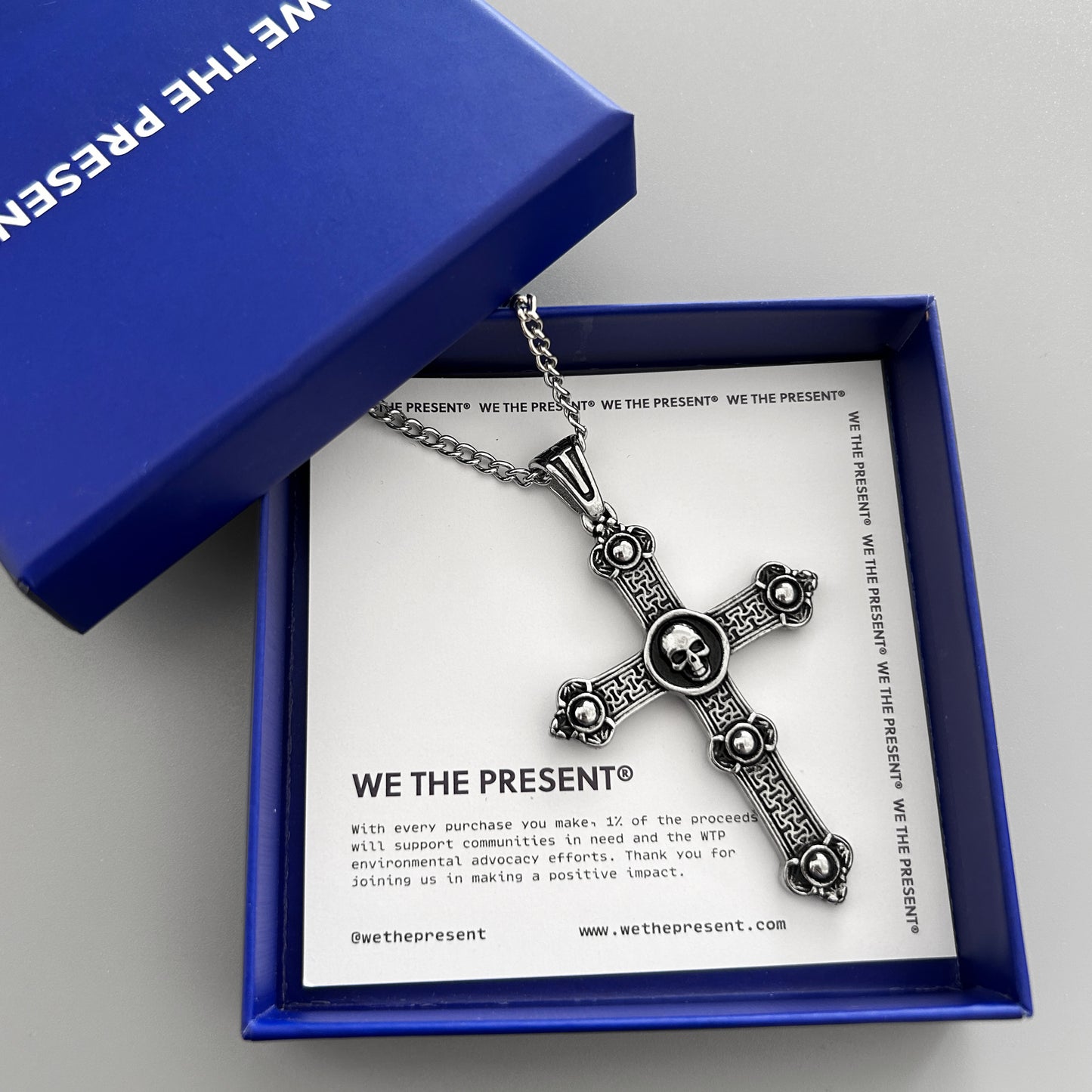 We The Present Linus Skull Vintage Cross Necklace