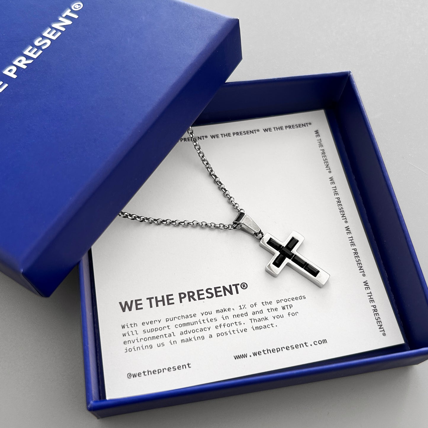 We The Present Cohen Black Crystal Cross Necklace