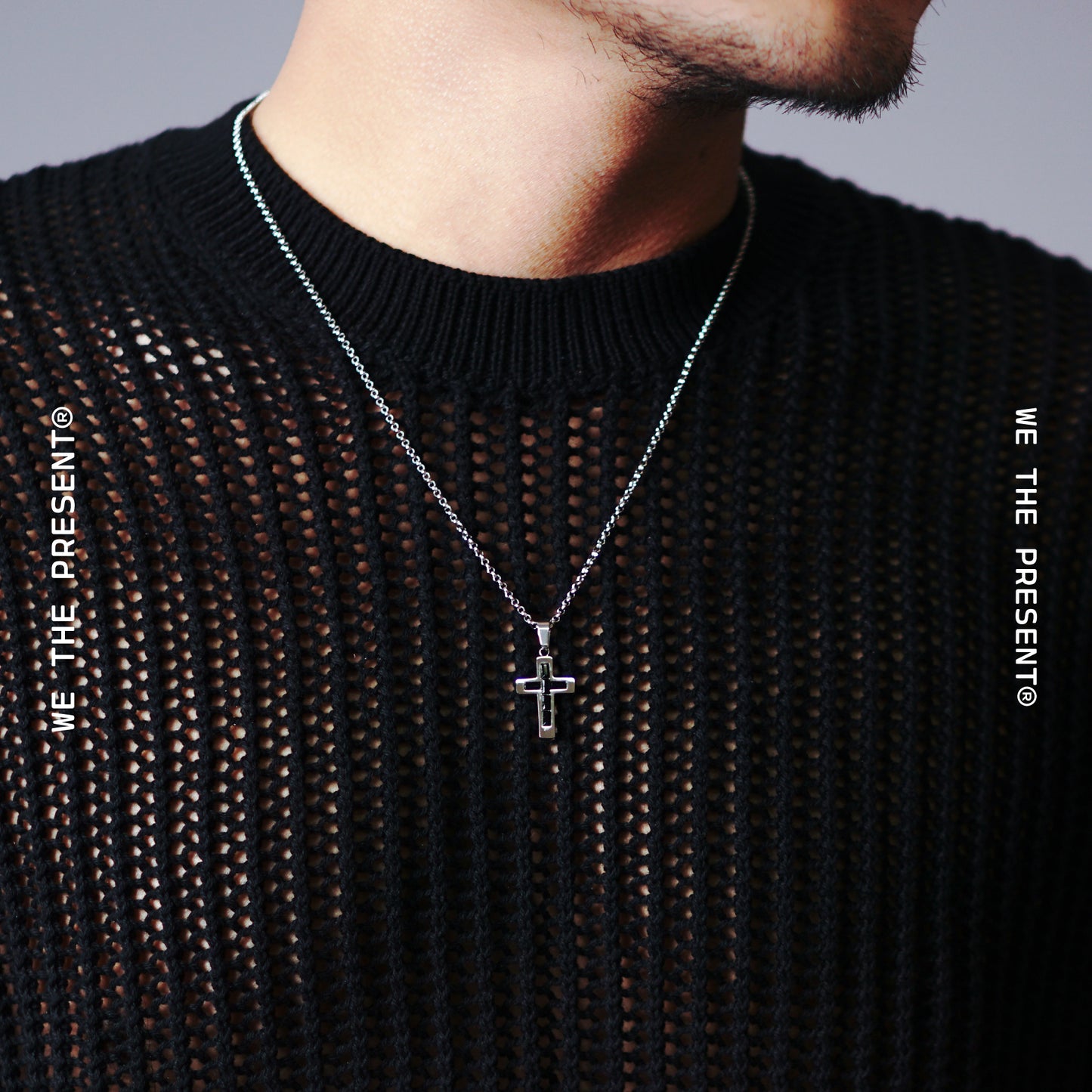 We The Present Cohen Black Crystal Cross Necklace