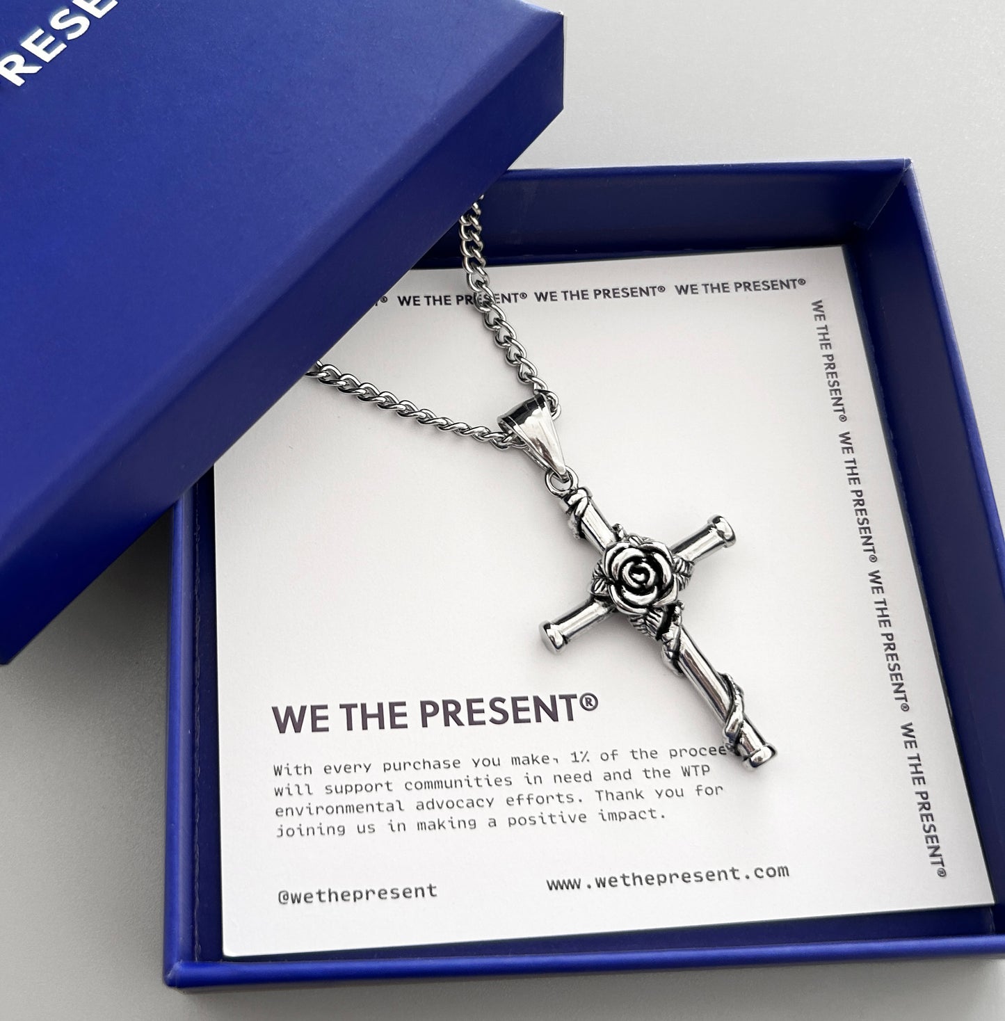 We The Present Darius Rose Vintage Cross Necklace