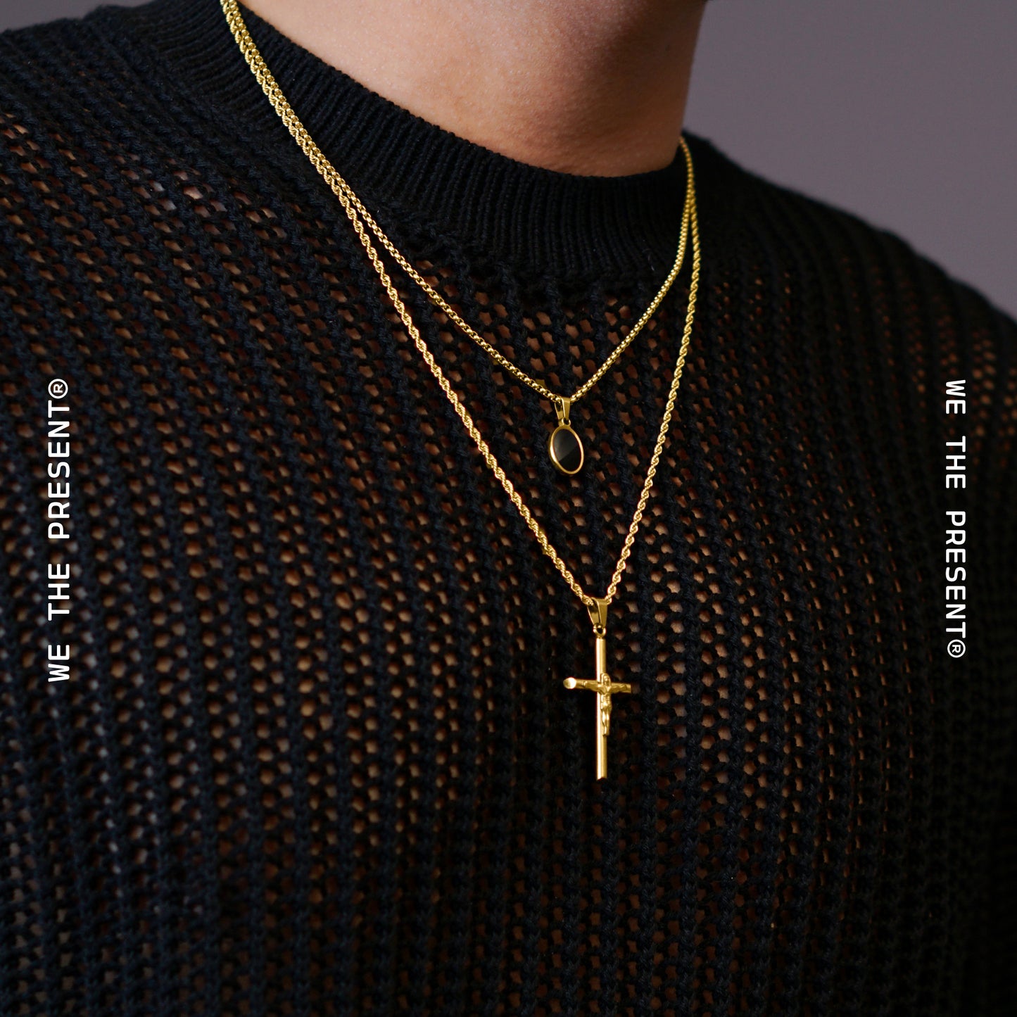 We The Present Sebastian Gold with Black Enamel Necklace