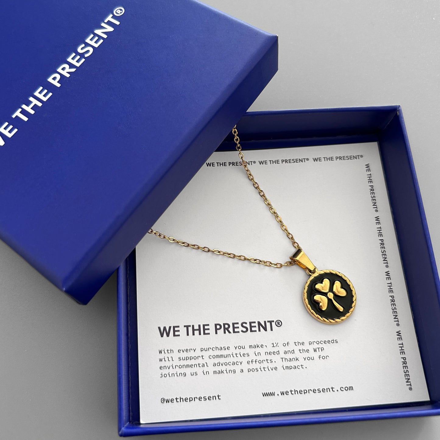 We The Present Lyris Clover Charm 14k Coated Gold Necklace