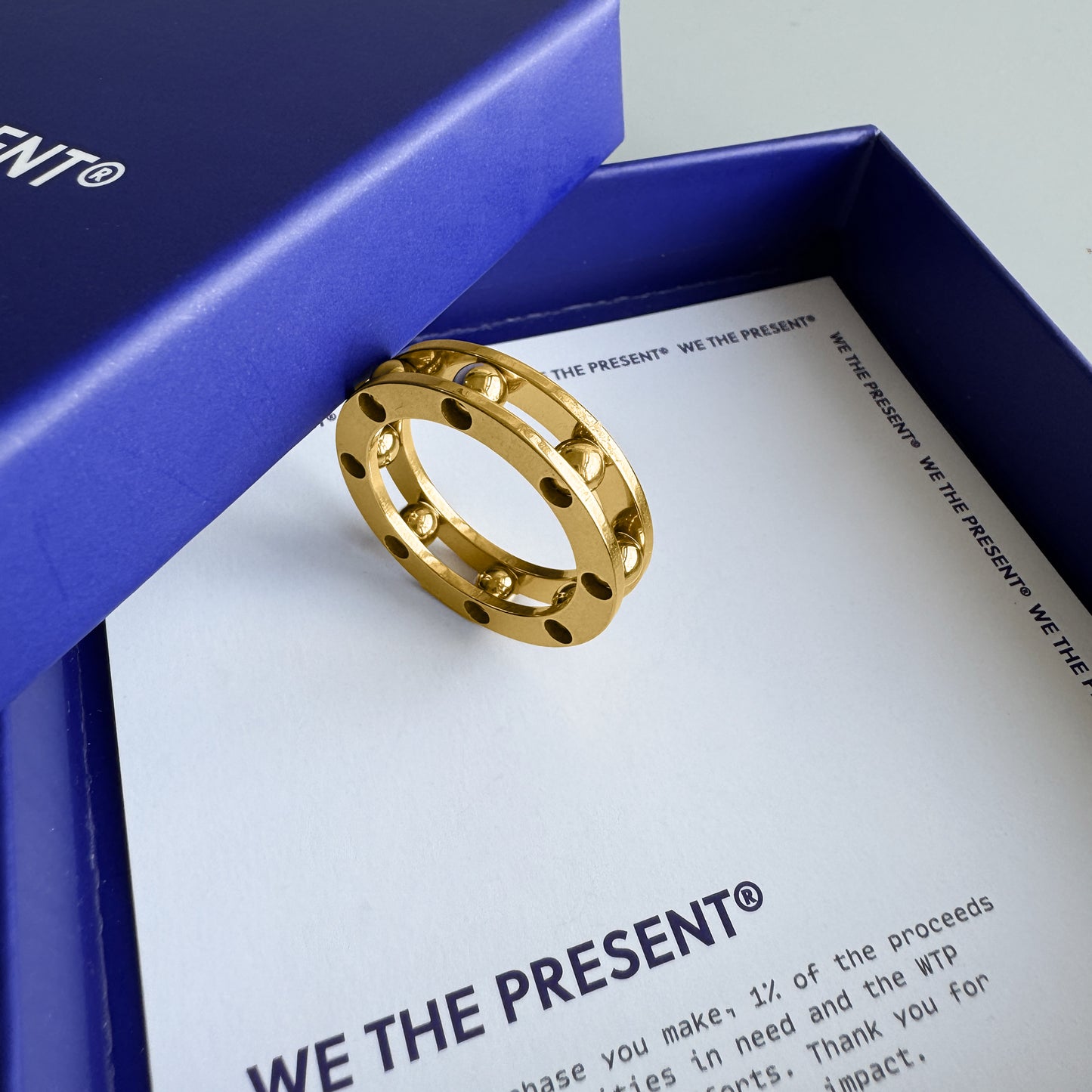 Column Structure 18k Gold Coated Golden Ring