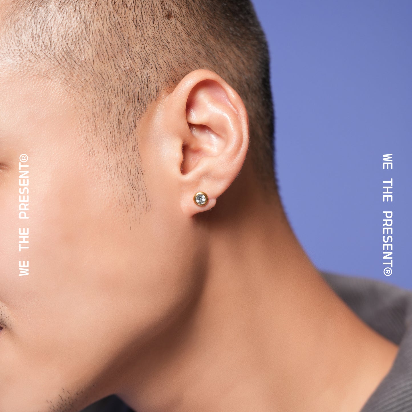 Ice Round Inlay Gold Stud Earrings