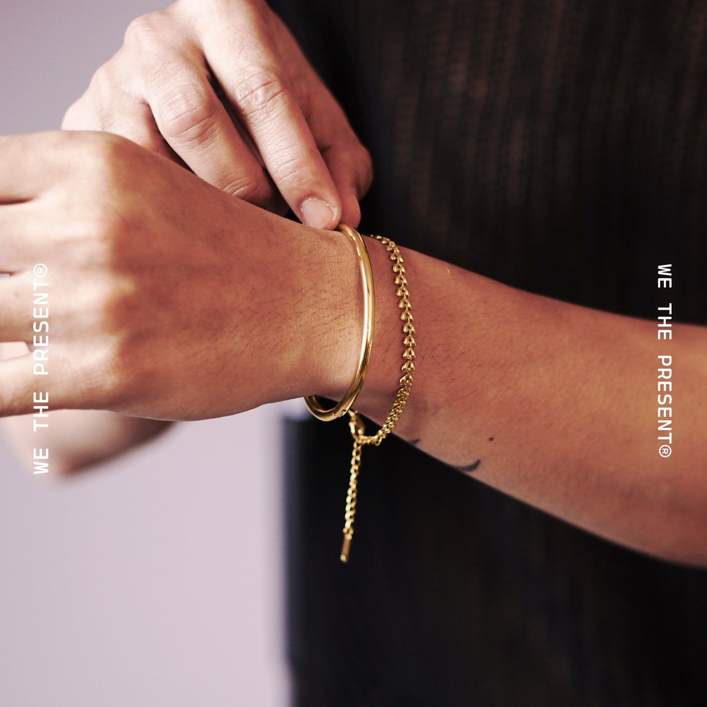 We The Present Tubular Closed Gold Bangle