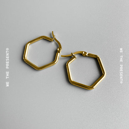 Hexagon Gold Hoops