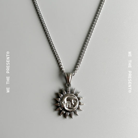 Human and Sun Face Pendant Necklace