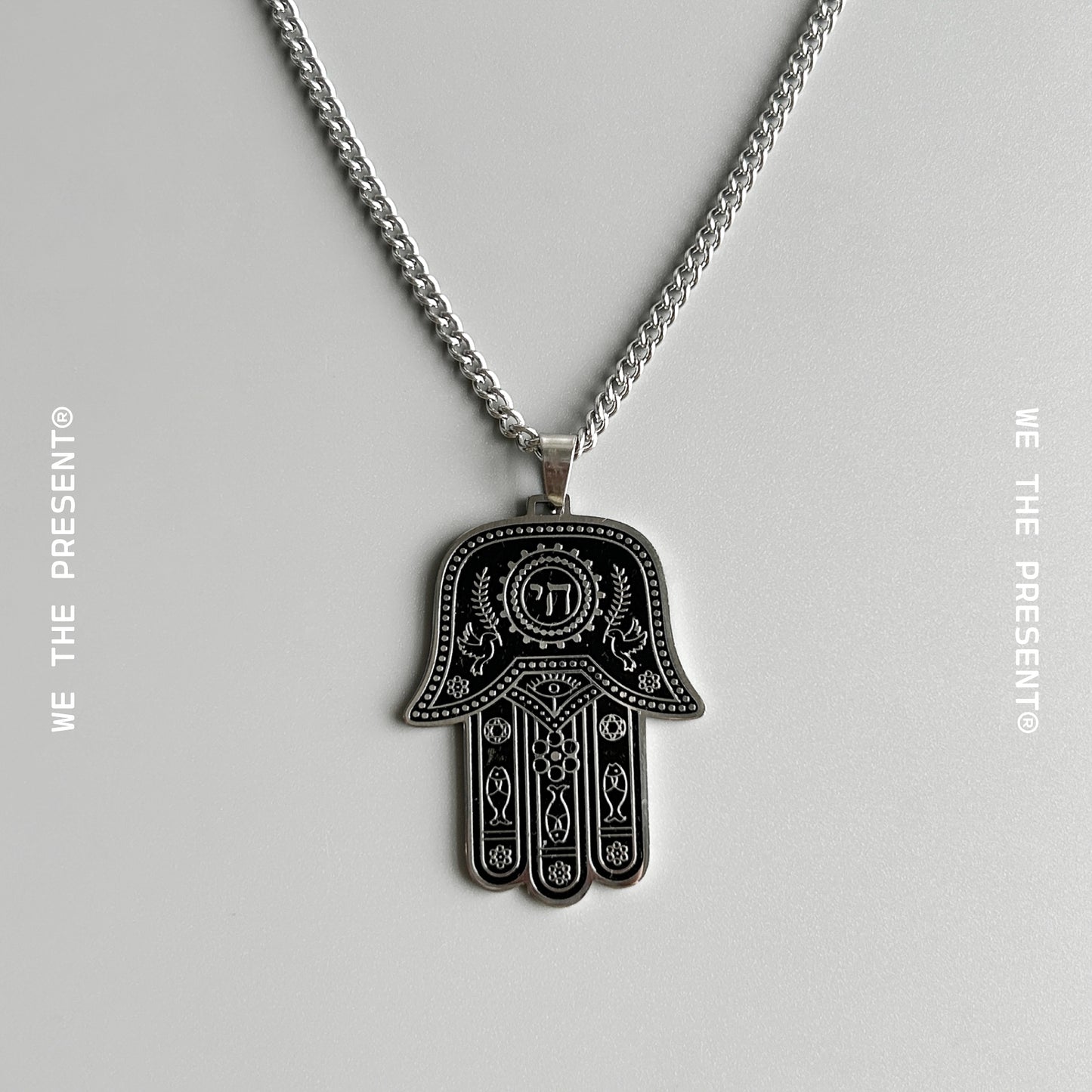 Steel Enamel Large Hamsa Hand Pendant Necklace