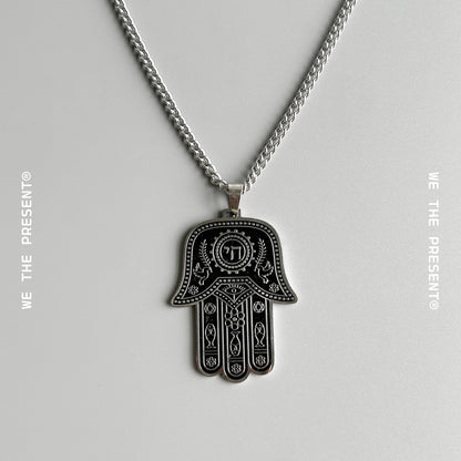 Steel Enamel Large Hamsa Hand Pendant Necklace