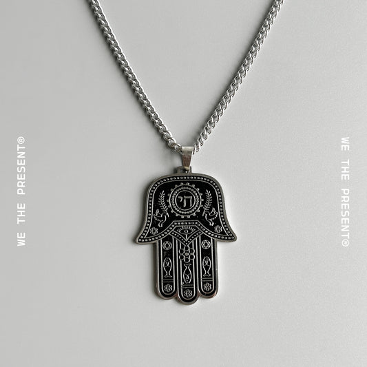 Steel Enamel Large Hamsa Hand Pendant Necklace