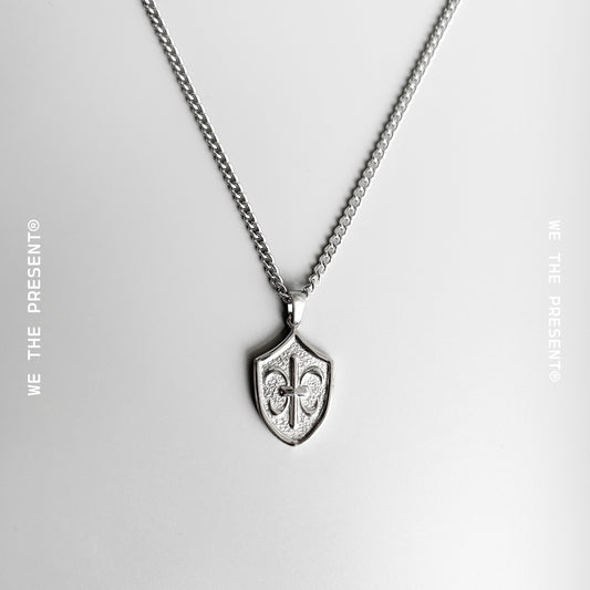 We The Present Chrome Cross Shield Pendant Necklace