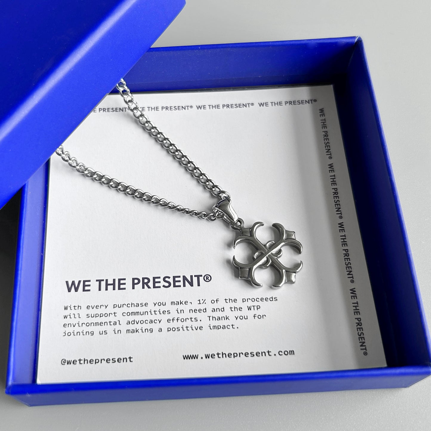 We The Present Chrome Cross Silver Pendant Necklace