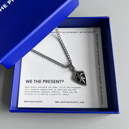 We The Present Chrome Cross Vintage Shield Necklace