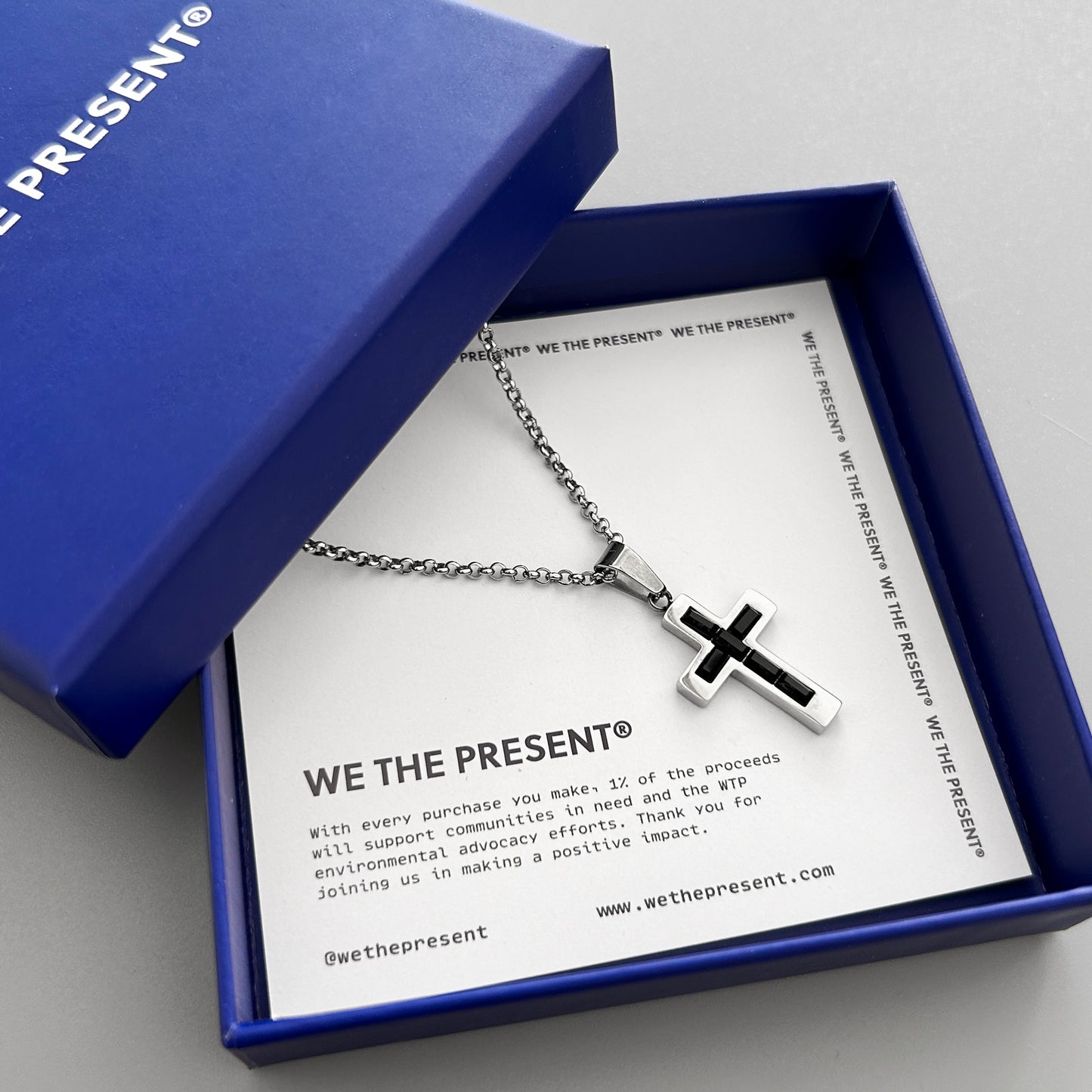 We The Present Cohen Black  Crystal Cross Necklace