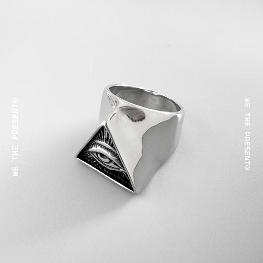 Nicodemus Evil Eye Stainless Steel Silver Chunky Ring