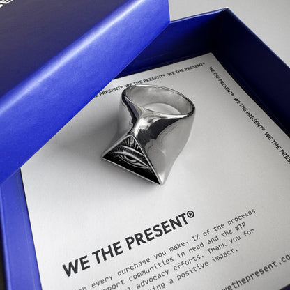 Nicodemus Evil Eye Stainless Steel Silver Chunky Ring