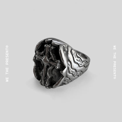 Aldric Vintage Cross Stainless Steel Silver Chunky Ring