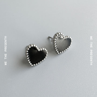 Heart Black Stud Earrings