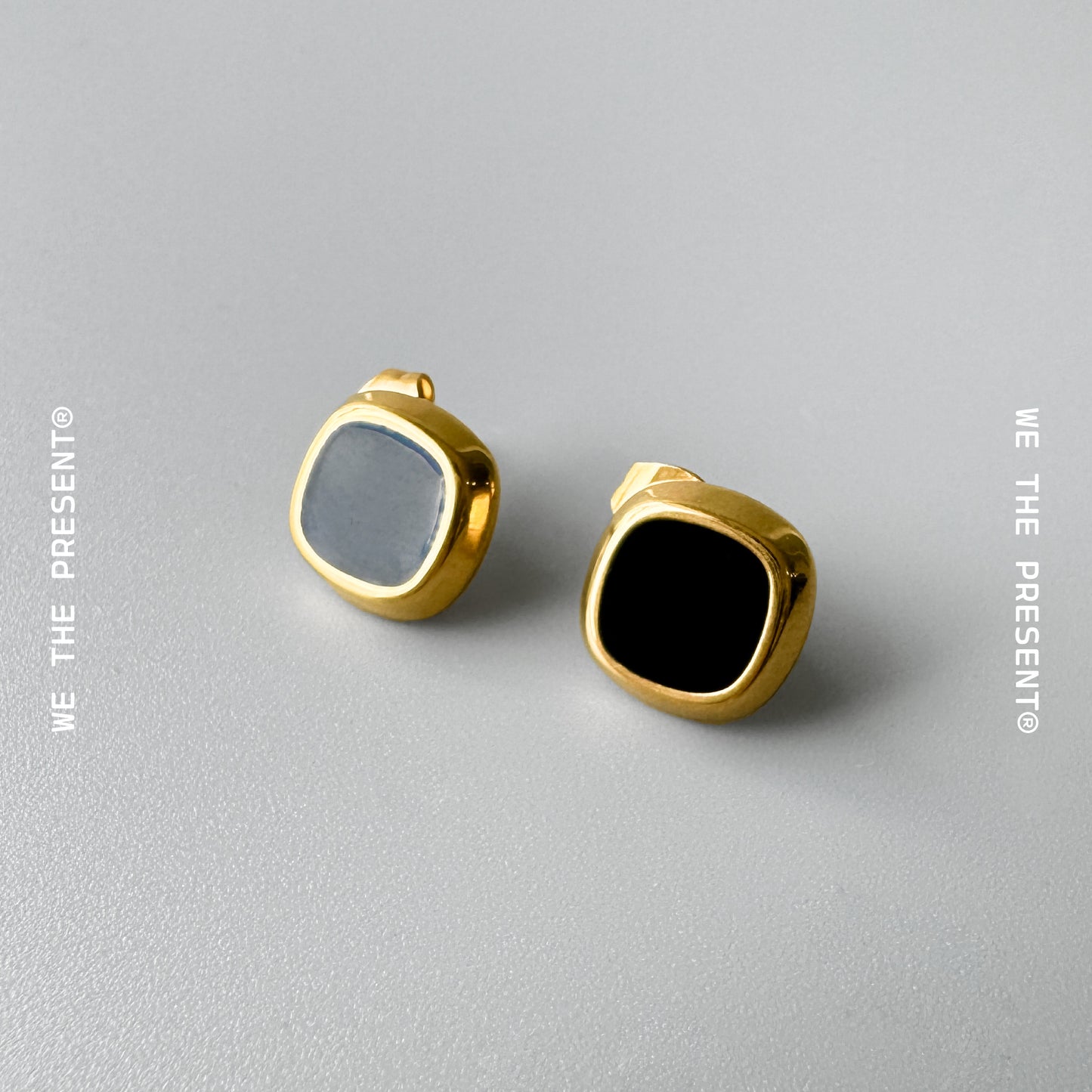 Rhombus Black Gold Stud Earrings