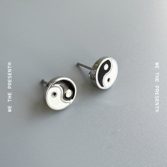 Yin Yang Black And White Stud Earrings