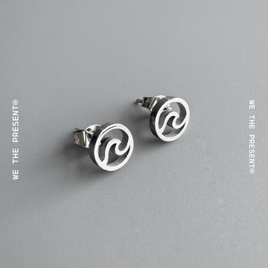 Ocean Wave Silver Non-Tarnish Stud Earrings